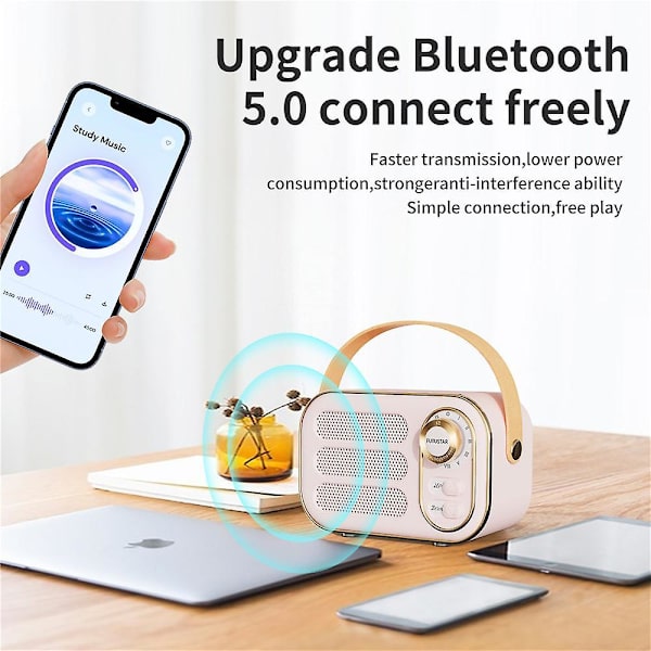 Mini Bluetooth 5.0 Langaton Klassinen Kaiutin Auto Retro Audio Ulkokäyttöön Kannettava Matka Pink