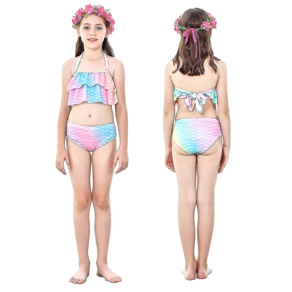 Kids Girls Mermaid Tail Bikini Set Swimwear Swimsuit Swimming Costume Included Garland Headband Color 9 8-9Years