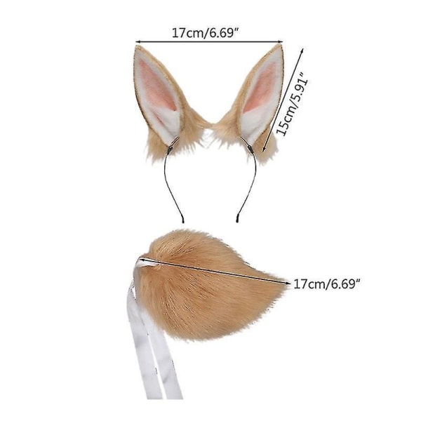 Rabbit Ear Head, Tail Set Plush Halloween Christmas Role Play Accessories Camel