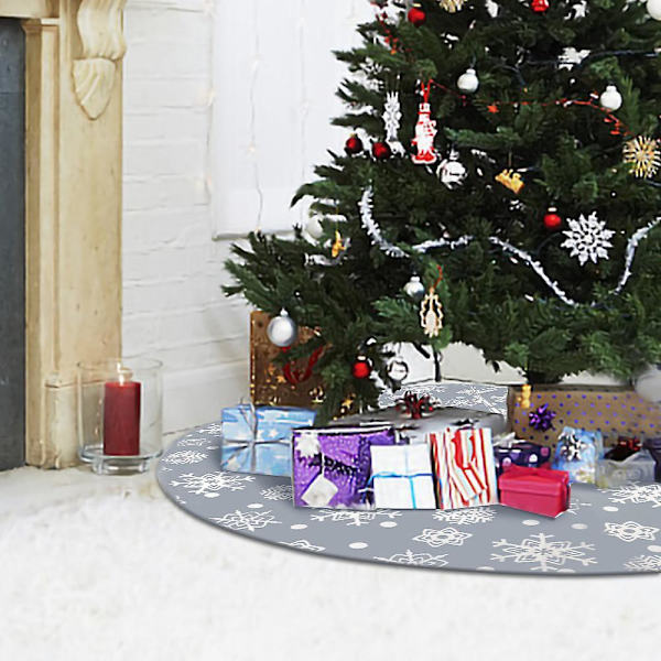 Christmas Tree Skirt- 48 Inch Large Xmas Tree Skirt Grey And White Snowflake Tree Skirt, Double Layer Holiday Party Tree Mat Rustic Christmas Decorati