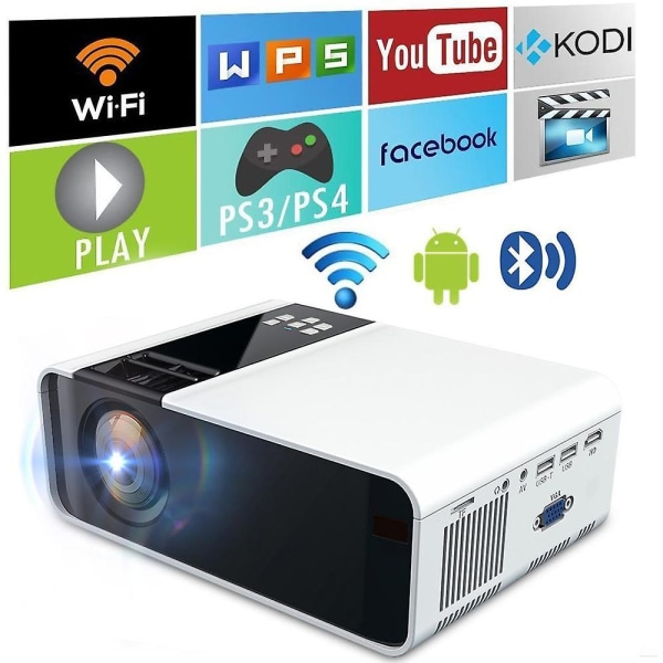 Wifi Projector,1080p 3d Bluetooth Mini Android 6.0 Lcd Projector Home Movie Theater White UK Plug