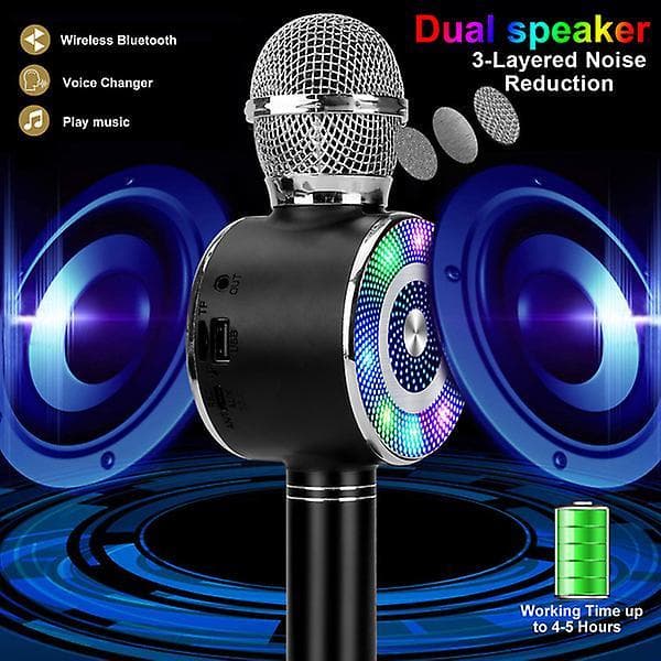 Handheld Wireless/wired Karaoke Microphone Speaker Recorder For Ios Android Phone Computer Black