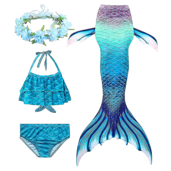 Kids Girls Mermaid Tail Bikini Set Swimwear Swimsuit Swimming Costume Included Garland Headband Color 1 8-9Years