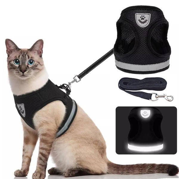Breathable Cat Harness And Leash Escape Proof Pet Clothes Kitten Puppy Dogs Vest Adjustable Easy Control Reflective BLACK M