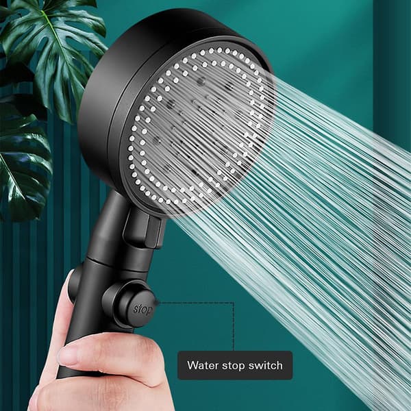 High Pressure Handheld Shower Head With Silicone Outlet Self-cleaning Shower Black