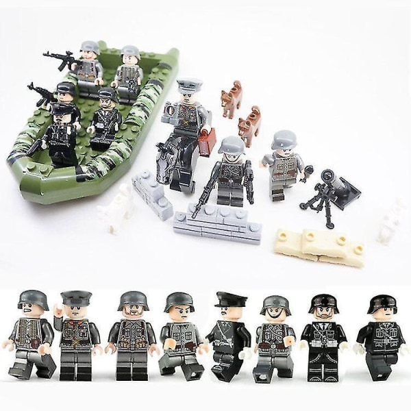 Military Building Blocks Officer Rubber Boat Police Dog War Horse Mortar Children Assembled Building Blocks