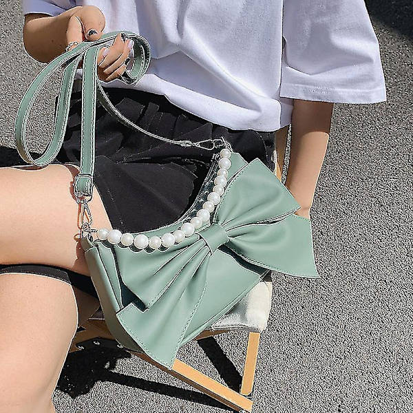 Ladies Handbag, Pearl Handle Design, Bow 21 * 15 * 7c () green