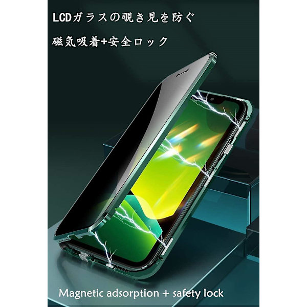 Anti-peeping Iphone 12 Pro Max Casewith  Strong Magnetic Adsorption Camera Lens Protector Metal Frame 360 Full Body Protective Double-sided Gl Green iPhone12Promax