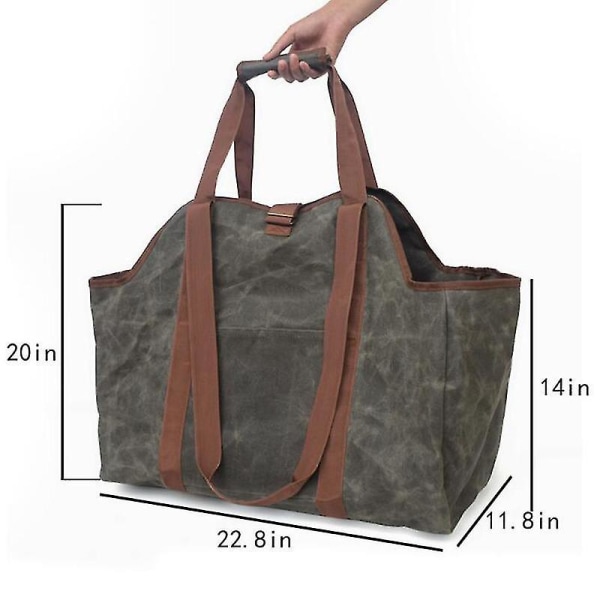 Waxed Canvas Log Carrier Tote Bag, Extra Large Durable Firewood