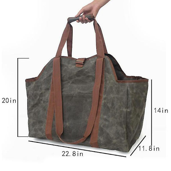 Waxed Canvas Log Carrier Tote Bag, Extra Large Durable Firewood