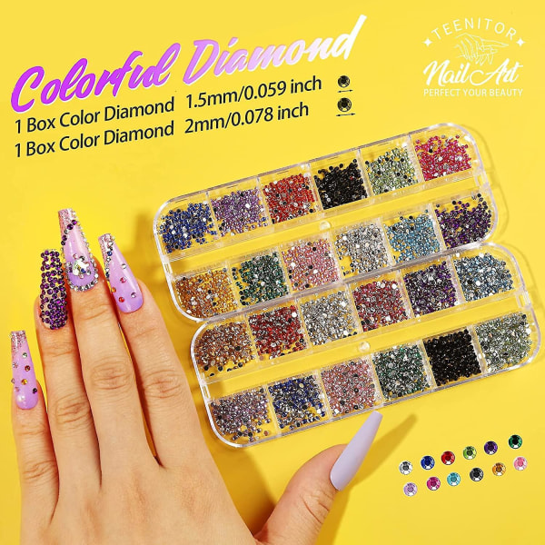 5 Box 11440pcs Nails Rhinestones, 36 Pots Foils Flakes,  Professional Nail Decoration With Gems For Nails Stud Foil For Nails Art