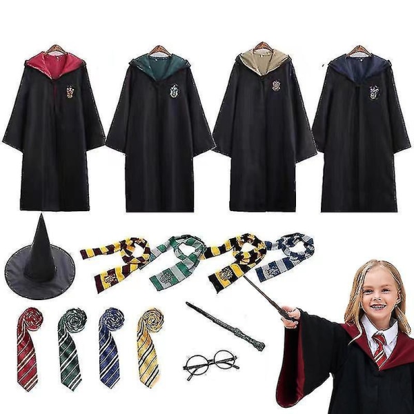 Caraele Harry Potter Poter 6pc Set Magic Wizard Cosplay Fancy Dress Cape Cloak Costume red 155CM