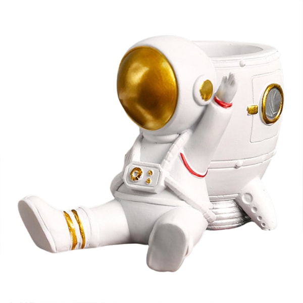 Multipurpose Astronaut Pen Holder Creative Phone Holder Painted Resin Ornament Seated