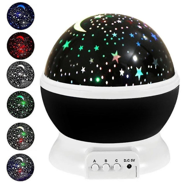 Svart LED Stjernehimmel Projeksjonslampe Roterende Projeksjonslampe USB Strømforsyning