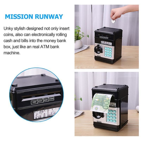 Atm Piggy Bank Mini Electronic Password Money Box Safety Chewing Cash Coins Saving Box Automatic Deposit Banknote Kids Toys Gift H