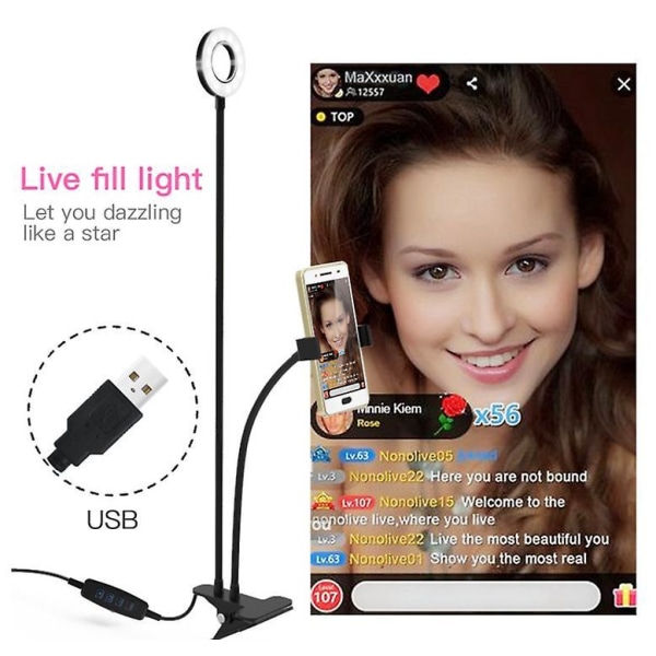 Mobile Phone Live Holder Lazy Bracket Desk Lamp LED Selfie Ring Light Flexible For Youtube White