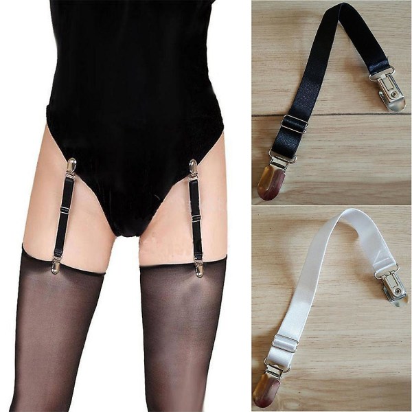 Women Metal Garter Clip Strap Thigh High Stockings Leg Suspender Belt Black 2PCS