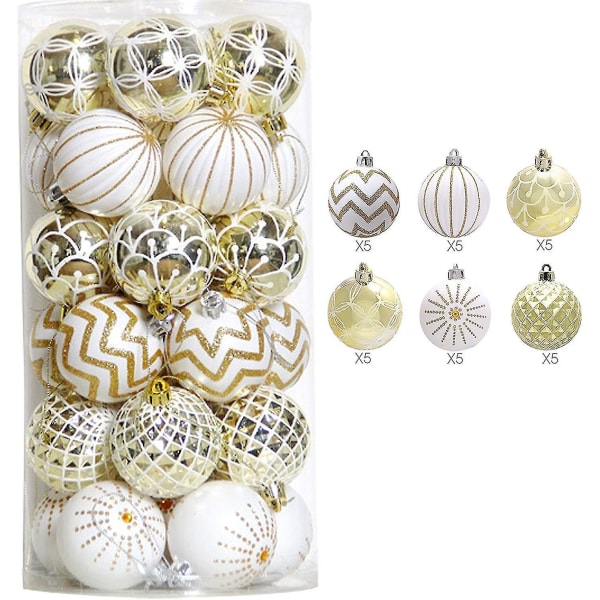 30 Pieces Of Christmas Ball Decorations Painted And Shatter-resistant, Suitable For Wedding Ornaments And Christmas Tree Decorations (golden White)