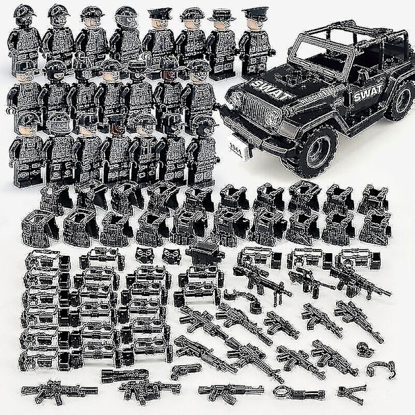 Military Building Blocks Series Black Special Police And Off-road Vehicle Set Small Particles Assembled Minifigure Toy