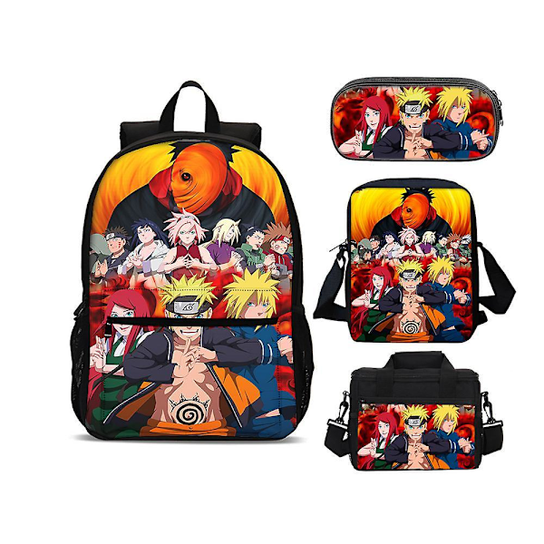 4-piece Naruto Set Anime Ninja Uzumaki Narutoes Schoolbag Travel Backpack Lunch Bag Shoulder Bags Pencil Case 50cm 4-piece
