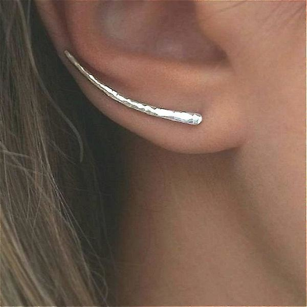 Silver Ear Climber Hammered Ear Cuff Ear Crawlers Earrings Women Long Earrings Silver