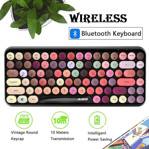 Wireless Bluetooth Keyboard, Mini 84-key Retro Round Keycap Wireless Bluetooth Keyboard, Ergonomic Design, Compatible With Pc, Computer, Laptop