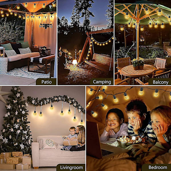 Led Outdoor String Lights,15m 20psc Bulbs Warm White Garden Festoon String Light With Remote &timer, Waterproof String Lights EU Plug