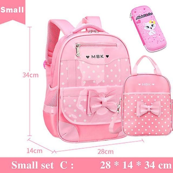 Girls&#39; School Backpack Children School Bag 1 Grade Kids Book Bag Orthopedic Primary Schoolbag Princess Backpack Mochila Infantil Pink Small set C