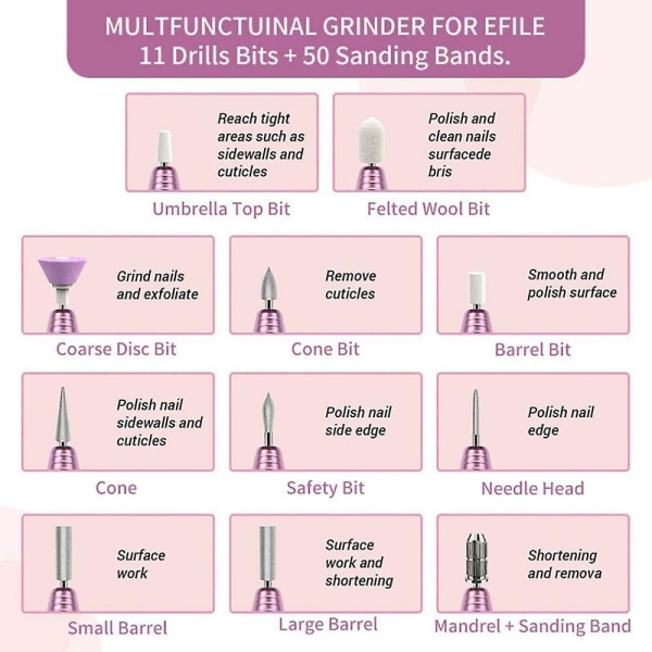 Portable Electric Nail File Drill Manicure Pedicure Machine Set Kit Pink