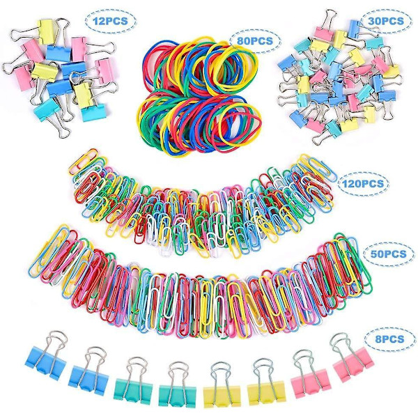 Binder Clips Paper Clips, Sopito 300pcs Colored Office Clips Set with Paper Clamps Paperclips Rubber