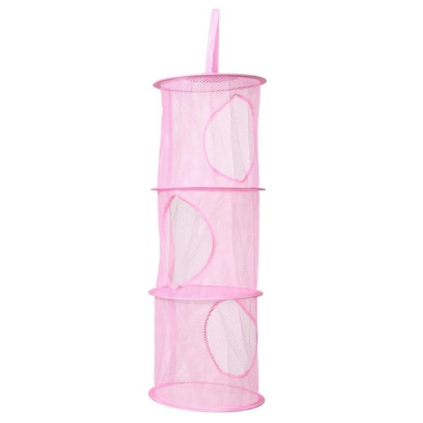 Hanging 3 Tier Layered Storage Bag Mesh Net Kids Toy Bedroom Bathroom Home Tidy Organizer Pink