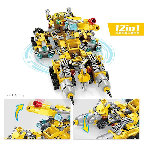 12-in-1 Multi-functional Engineering Vehicle With Changeable Shape Puzzle Assembling Building Block Toy