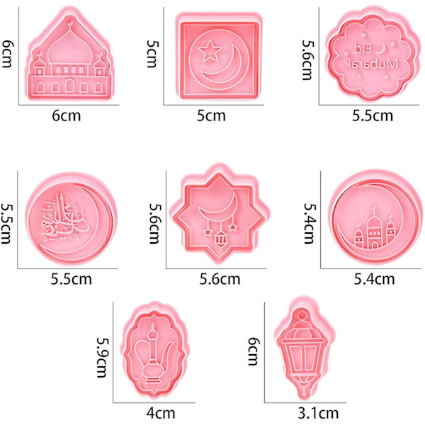 8 Pieces Eid Mubarak Cookie Cutters Set, Muslim Ramadan 3d Sugar Cookie Cutter Type A
