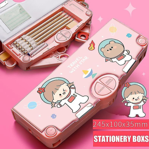 Multifunction Pencil Case Stationery Organizer Box Cute Pattern School Supplies 5