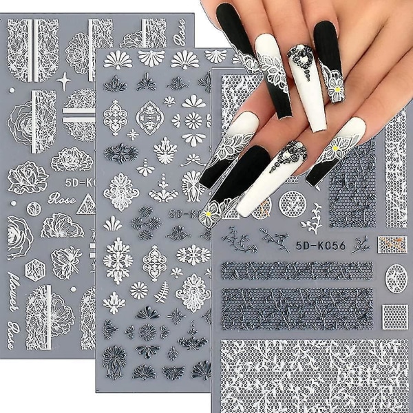 5d Baroque Lace Nail Art Sticker Decals Classical Engraving Nail Art Supplies Self-adhesive Nail Art Decoration Accessories Elegant Black And White La