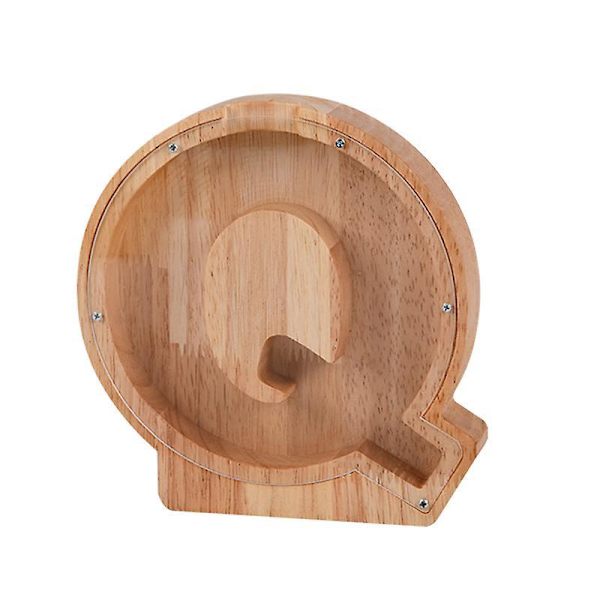 Wooden Piggy Bank Alphabet Cash Box Letters Coin Piggy Bank Kids Money Box Q