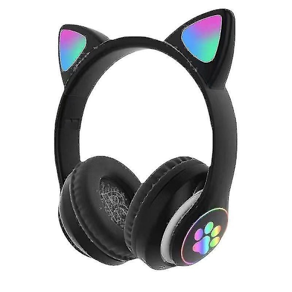 Sort trådløst Bluetooth-headset med katteører og LED-lys