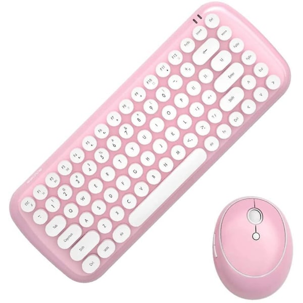 Mini Wireless Keyboard 2.4g Usb Keyboard And Mouse Set, Round Keycap, Multi-color Cute Girly Keyboard... (white Pink)