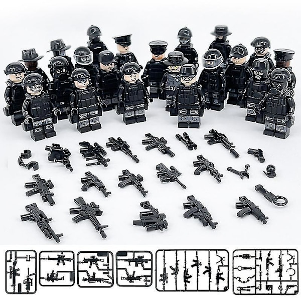 Venalisa Sotilaallisten Rakennuspalikoiden Sarja Musta Erikoispoliisi ja Maastoajoneuvosetti Pieniä Osia Koottava Minifiguurilelu