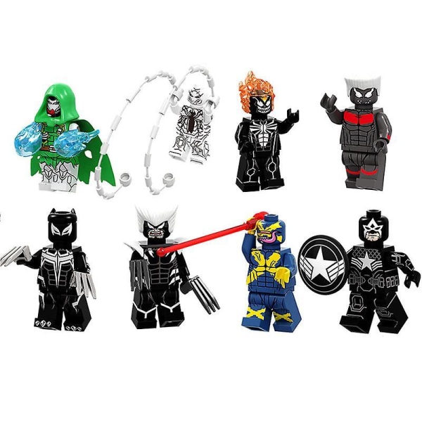 8pcs Superhero Venom Series Us Team Spider-man Ghost Rider Assembled Building Block Mini Toy
