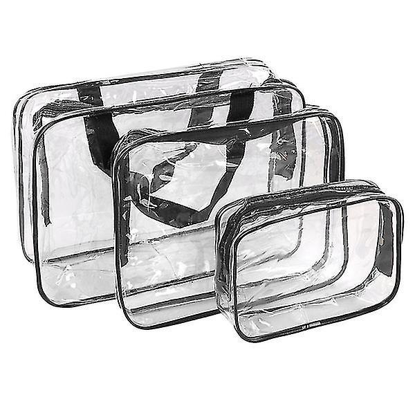3 Pieces Crystal Clear Portable Travel Cosmetic Bag Makeup Toiletry Wash Bag Holder Pouch Set Black