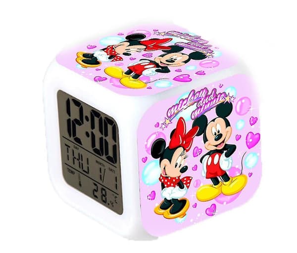 digital Thermometer Glowing Cube Alarm Clock Color Changing Led Mickey Minnie
