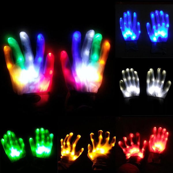 1pair Led Light Up Hand Finger Gloves Halloween Christmas Costume Dance Decor Multicolor