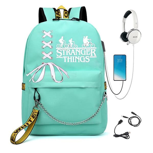 Stranger Things Hellfire Club Large-capacity School Bag Usb Charging Backpack Green 1