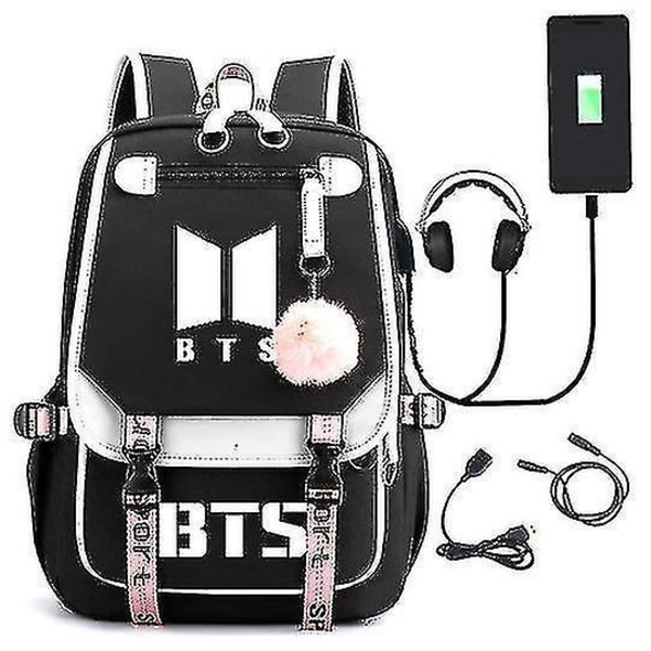 Bts Backpack With The Same Ribbon For Men And Women Backpack Usb Charging Peripheral Students Side Schoolbag Tide