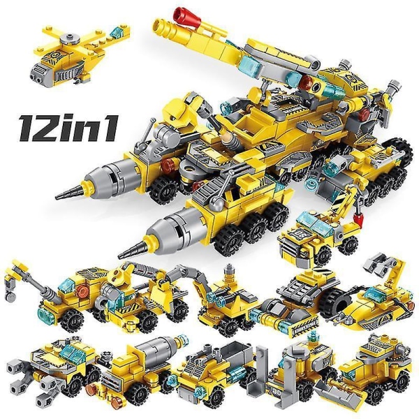 12-in-1 Multi-functional Engineering Vehicle With Changeable Shape Puzzle Assembling Building Block Toy