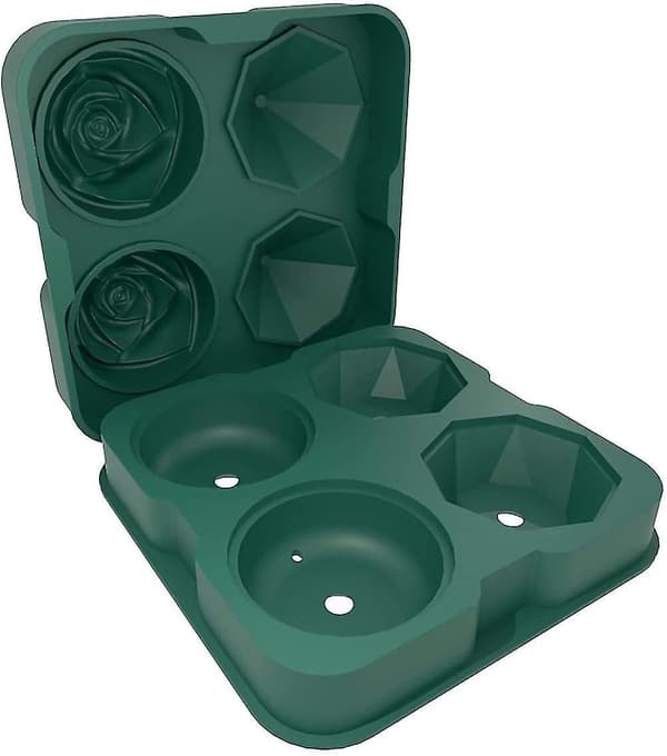 Isterningebakke, 2,5 tommer silikoneforme til isterninger, 2 hulrum Rose & 2 Diamant Isboldmaskine Green