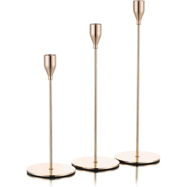 Gold Candlestick Holders Taper Candle Stand, Set Of 3 Candle Stick Holders Set, Brass Gold