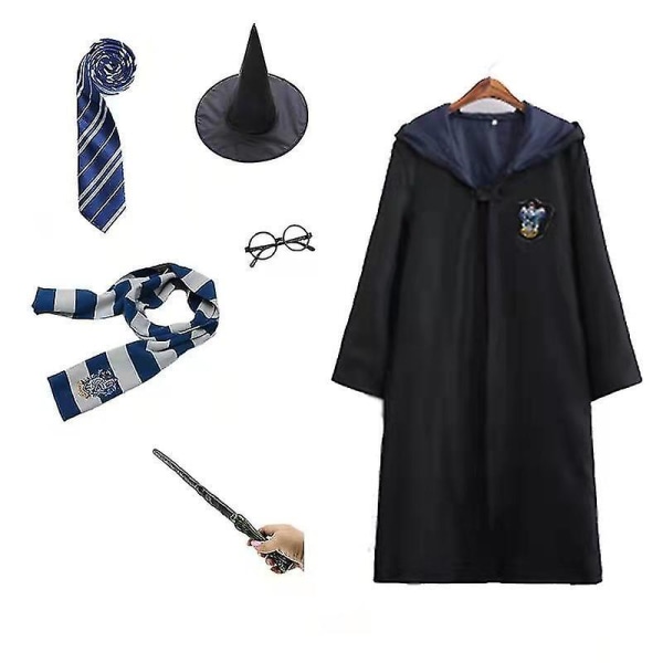 Harry Potter 6pc Set Magic Wizard Cosplay Fancy Dress Cape Cloak Costume Blue 115CM