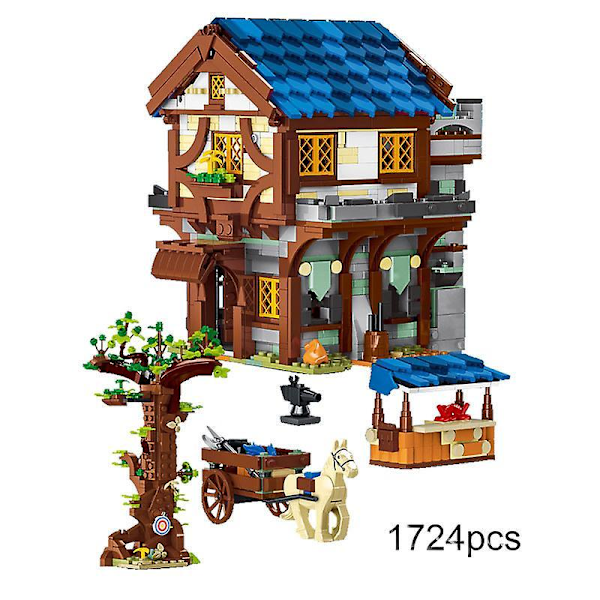 Creative The Medieval Town Market Street View Building Blocks City Retro Horse Cabin Castle House Bricks Toys Children Kids Gift50101no Box